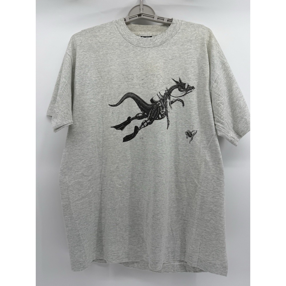 Vintage Fruit of the Loom Dragon Scuba‎ Diving T Shirt XL Novelty Graphic Best